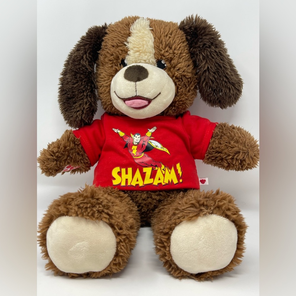 BUILD-A-BEAR: Playful Puppy Dog, Brown, Scruffy with Red Shazam Shirt